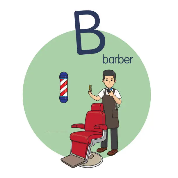 Vector illustration of Vector illustration of Barber with alphabet letter B Upper case or capital letter for children learning practice ABC