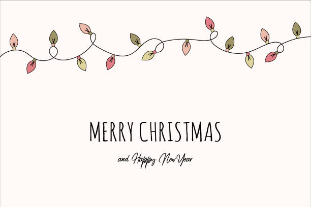 ilustraciones, imágenes clip art, dibujos animados e iconos de stock de tarjeta de felicitación navideña con luces festivas. vector - luces navidad