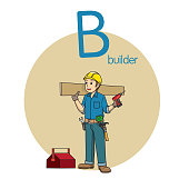 istock Vector illustration of Builder with alphabet letter B Upper case or capital letter for children learning practice ABC 1353961913