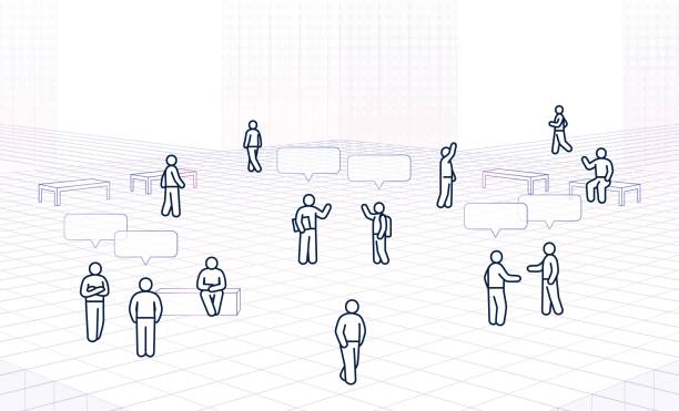 metaverse platform concept. simple outline virtual world with various person icons future digital technology. meet people, make friends in cyberspace. professional runner stock illustrations