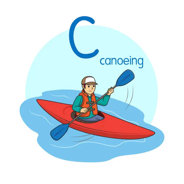 Vector illustration of Vector illustration of Canoeing with alphabet letter C Upper case or capital letter for children learning practice ABC