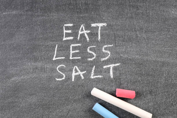 istock Colored pieces of chalk on a blackboard. Eat Less Salt 1353962379