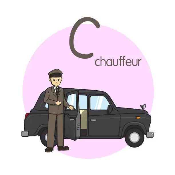 Vector illustration of Vector illustration of Chauffeur with alphabet letter C Upper case or capital letter for children learning practice ABC