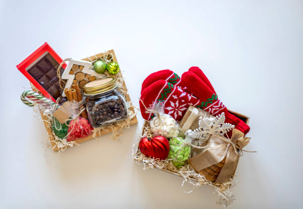 istock Preparing self care package. Seasonal gift box with items for coffee drinking. Flat lay. Copy space 1353963876