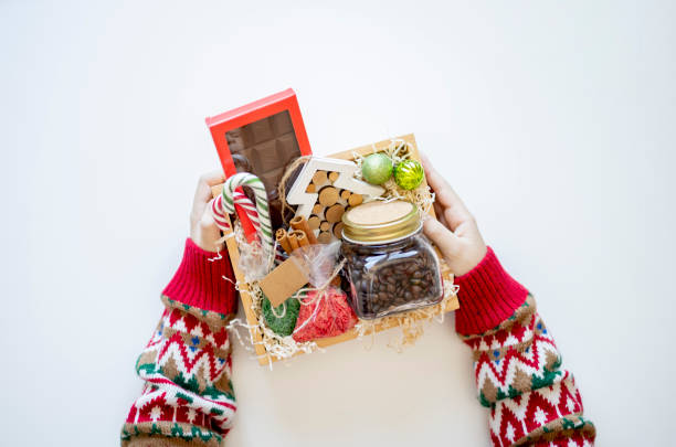 istock Preparing self care package. Seasonal gift box with items for coffee drinking. Flat lay. Copy space 1353963990
