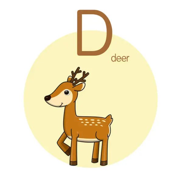 Vector illustration of Vector illustration of Deer with alphabet letter D Upper case or capital letter for children learning practice ABC