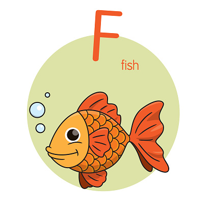 Vector Illustration Of Fish With Alphabet Letter F Upper Case Or