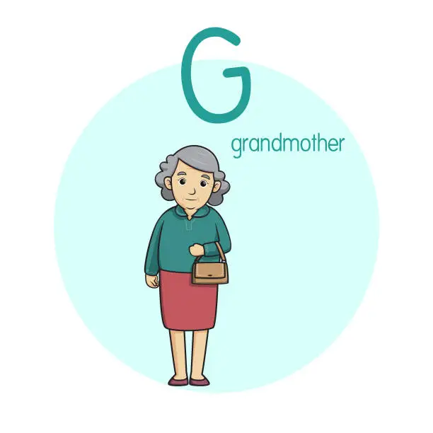 Vector illustration of Vector illustration of Grandmother with alphabet letter G Upper case or capital letter for children learning practice ABC