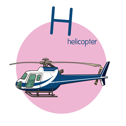 Vector illustration of Helicopter with alphabet letter H Upper case or capital letter for children learning practice ABC