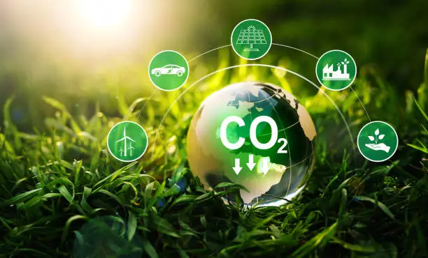 Photo of Sustainable development and green business based on renewable energy. Reduce CO2 emission concept. Renewable energy-based green businesses can limit climate change and global warming.