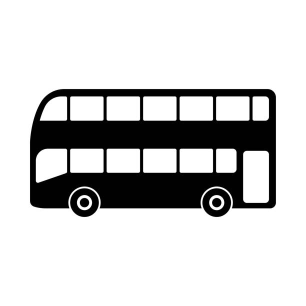 stockillustraties, clipart, cartoons en iconen met double decker bus icon. black silhouette. side view. vector flat graphic illustration. the isolated object on a white background. isolate. - bus