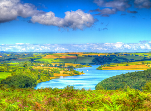 Exmoor National Park Somerset countryside Wimbleball Lake in colourful HDR