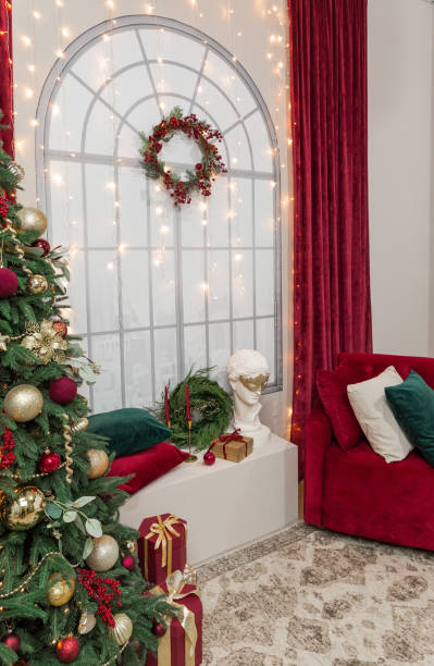 istock christmas interior glamor burgundy gold decor curtains 1353969993