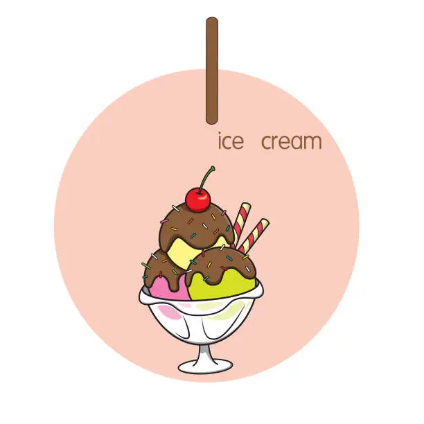 Vector illustration of Vector illustration of Ice cream with alphabet letter I Upper case or capital letter for children learning practice ABC