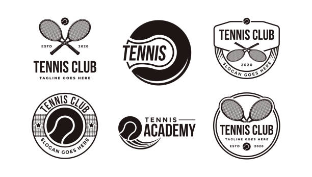 set aus vintage-abzeichen-emblem tennisclub, tennisturnier-vektor-symbol auf weißem hintergrund - tennis stock-grafiken, -clipart, -cartoons und -symbole