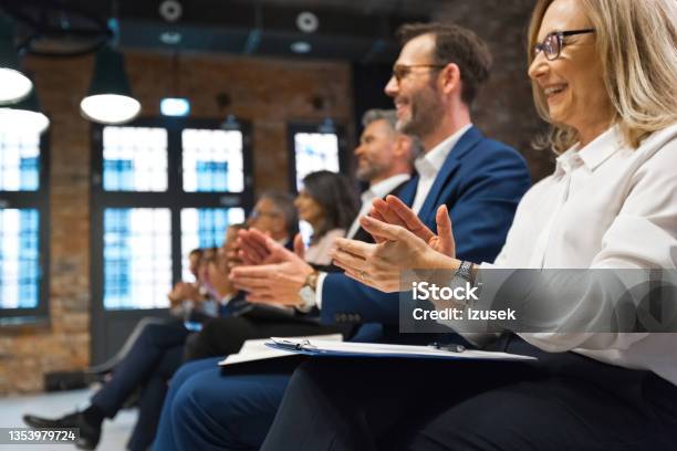 Business Seminar Stock Photo - Download Image Now - Laughing, Audience, Blue