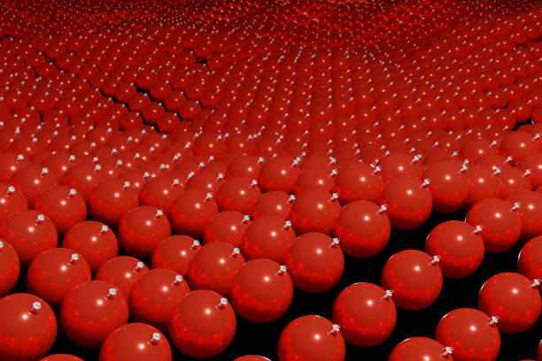 istock Shiny glass Christmas balls scattered on an invisible wavy surface 1353979823