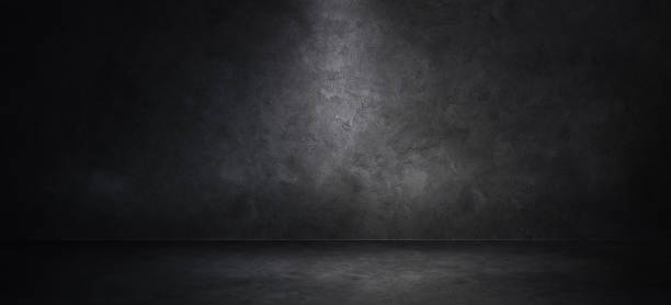 istock Dark room with rough cement concrete floor and grunge wall background 1353981733