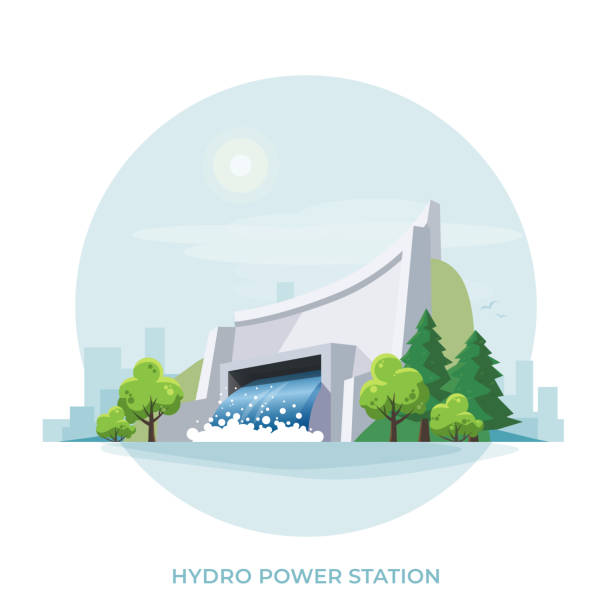 ilustraciones, imágenes clip art, dibujos animados e iconos de stock de generación de centrales hidroeléctricas energía renovable - hydroelectric power