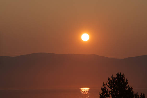 the beautiful sunset above Baikal lake