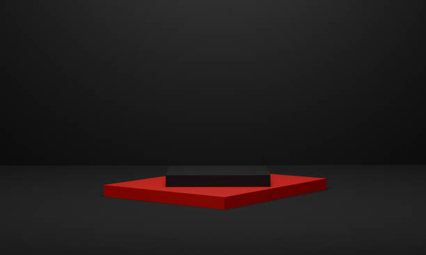 istock Black Friday podium. Abstract scene red stage for product showcase on black background. 3D rendering 1353988288