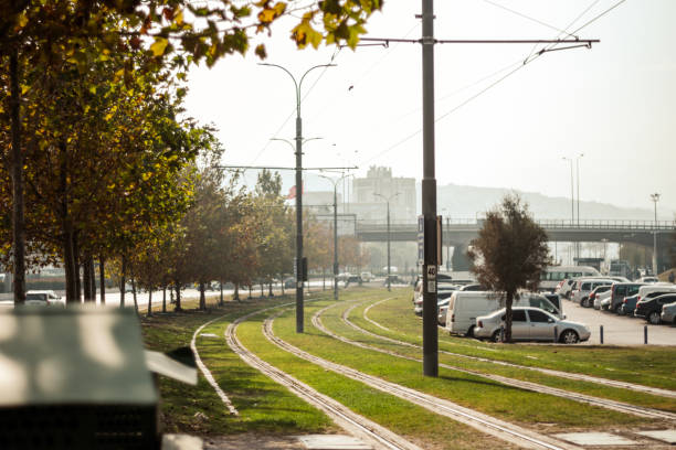 istock Empty Tramway Rail Road in İzmir Konak 1353993427