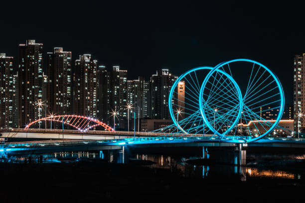 Songdo 1st Bridge Songdo bridge have unique circle. incheon stock pictures, royalty-free photos & images