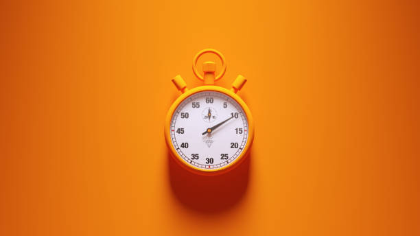 orange stopwatch time clock alarm watch white face timer orange background - clock time alarm clock orange imagens e fotografias de stock