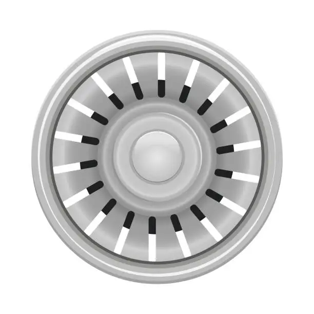 Vector illustration of Kitchen sink strainer isolated on white background. Drain hole for water in basin.