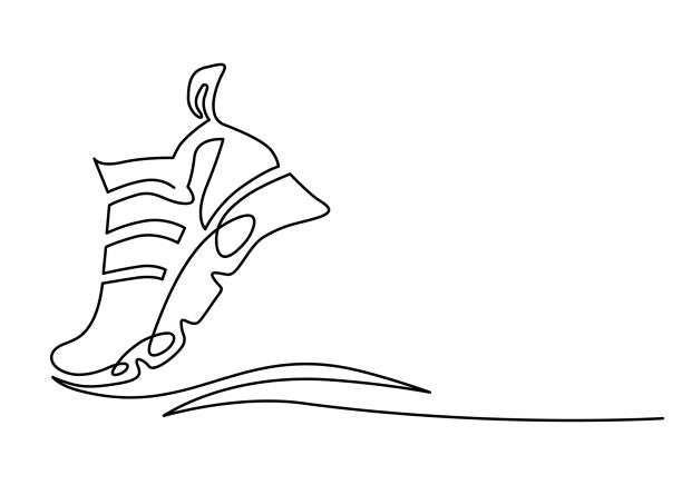 sportschuhe. turnschuhe. kontinuierliche linienzeichnung. vektorillustration. - runs stock-grafiken, -clipart, -cartoons und -symbole