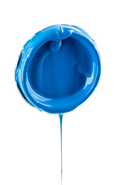 istock Dripping blue paint from lid of can isolated on white 1354016694