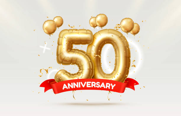 50 years anniversary of the person birthday, balloons in the form of numbers of the year. Vector 50 years anniversary of the person birthday, balloons in the form of numbers of the year. Vector illustration number 50 stock illustrations