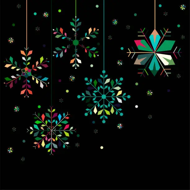 Vector illustration of Vector abstract colorful christmas snowflake shape ornate hang banner pattern for design