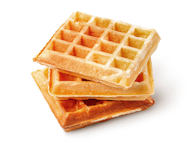 화이트에 고립 ��된 바삭한 튀긴 프렌치 와플 3 개 - waffle isolated food photography 뉴스 사진 이미지