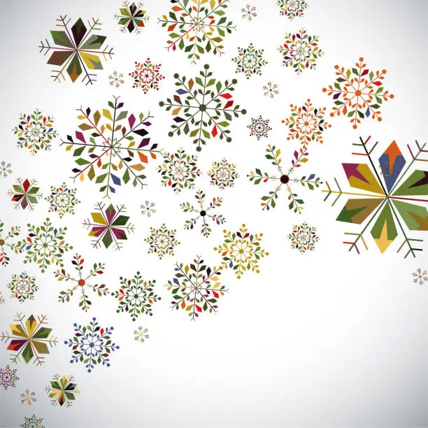 Vector illustration of Vector Christmas colorful snowflake shape ornate banner pattern background for design