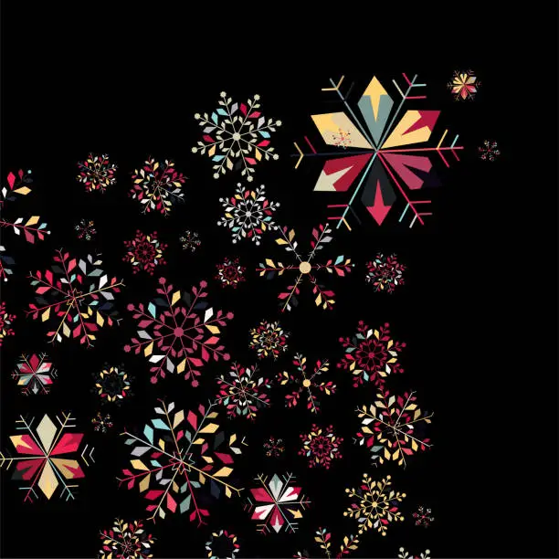 Vector illustration of Vector Christmas colorful snowflake shape ornate banner pattern background for design