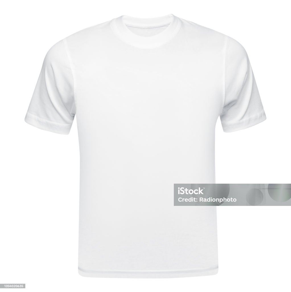 White T-shirt mockup front used as design template. Tee Shirt blank isolated on white White T-shirt mockup front used as design template. Tee Shirt blank isolated on white. T-Shirt Stock Photo