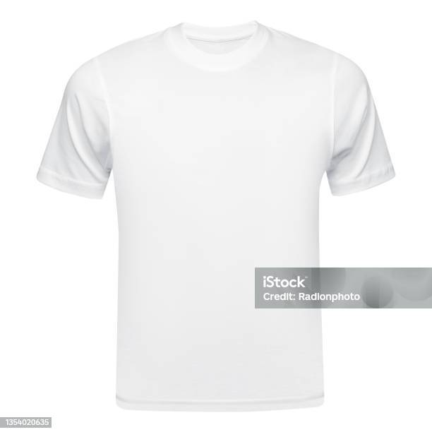 White Tshirt Mockup Front Used As Design Template Tee Shirt Blank Isolated On White Stock Photo - Download Image Now