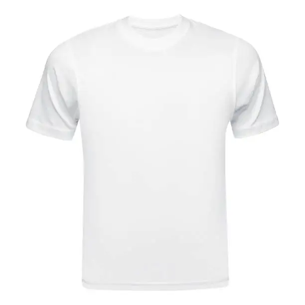 White T-shirt mockup front used as design template. Tee Shirt blank isolated on white.