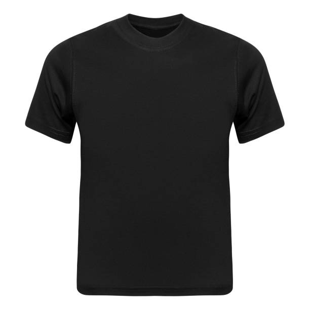 istock Black T-shirt mockup front used as design template. Tee Shirt blank isolated on white 1354020636