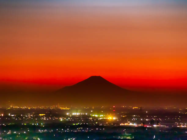 In sunset glow view of Mount Fuji from Mount Tsukuba