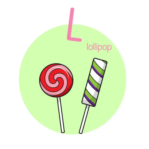 Vector illustration of Vector illustration of Lollipop with alphabet letter L Upper case or capital letter for children learning practice ABC