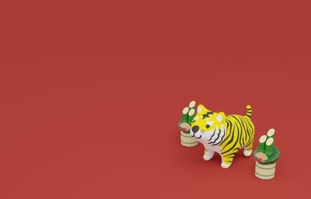 istock Cute Tiger Doll New Year's card (3D rendering) 1354023261
