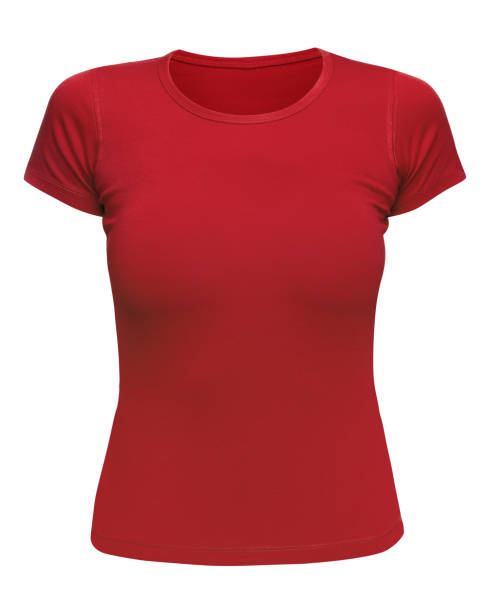 istock Red T-shirt mockup women isolated on white. Front view 1354030297