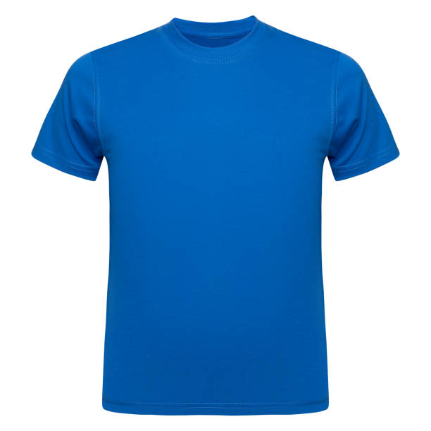 istock Blue T-shirt template men isolated on white. Tee Shirt blank as design mockup. Front view 1354031014