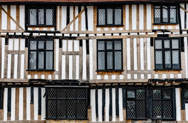 ストラトフォード・アポン・エイボンのチューダーハーフティンバードビルのクローズアップ - stratford upon avon william shakespeare england house ストックフォトと画像