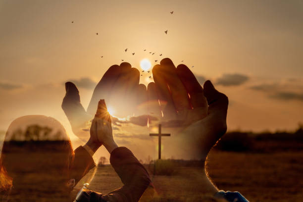 Prayer hope and spiritual enlightenment concept.