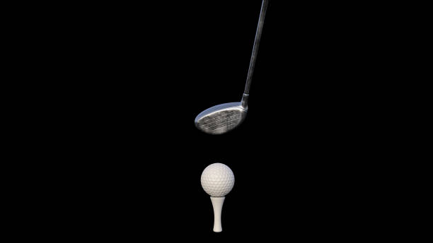 istock 3d render Golf putter and golf ball on a rack on a black background 1354032550