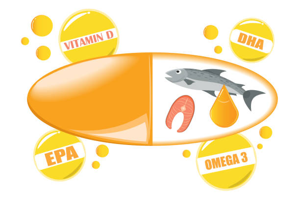 kapsułka oleju rybnego - fish oil illustrations stock illustrations