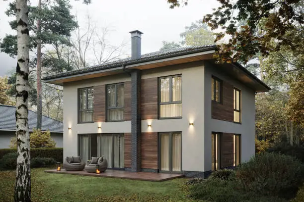 Photo of 3d rendering of modern cozy bungalow